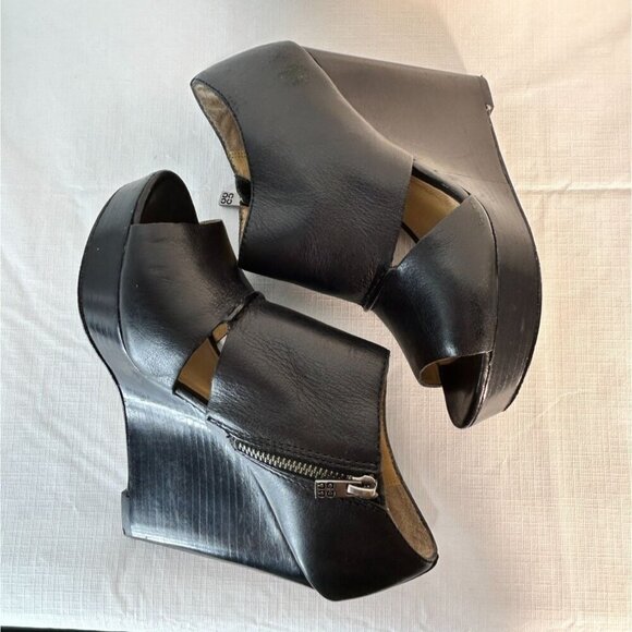 Coach Jaelyn Q1219 Black Wedge Heels Platform Sandals Leather Open Toe 7B - Picture 7 of 15